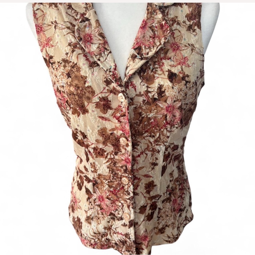 INC International Concepts Floral Button-Down Shirt - Cream and Brown